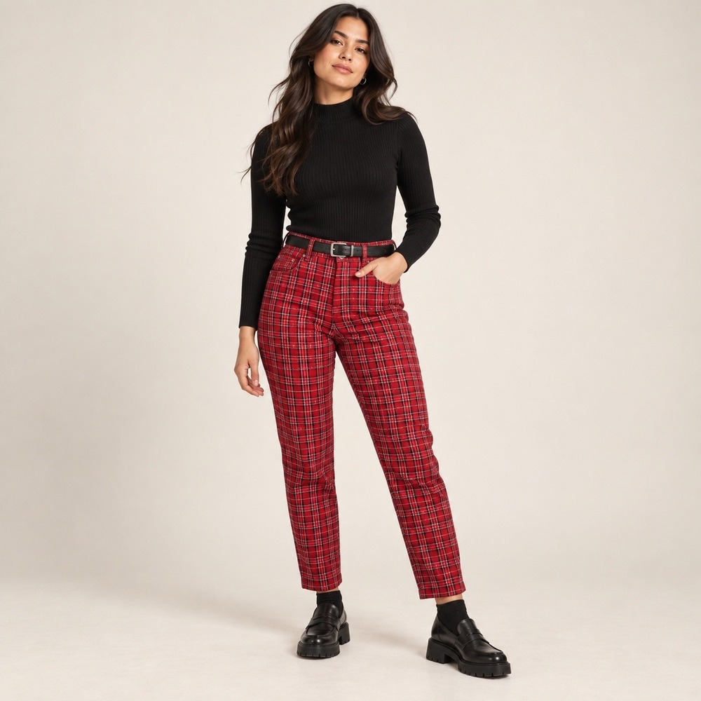 Hollister Ultra High Rise Red Tartan Plaid Pants L NWT 90s Punk Prep Stretch